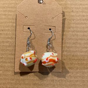 abstract green orange earring. handmade